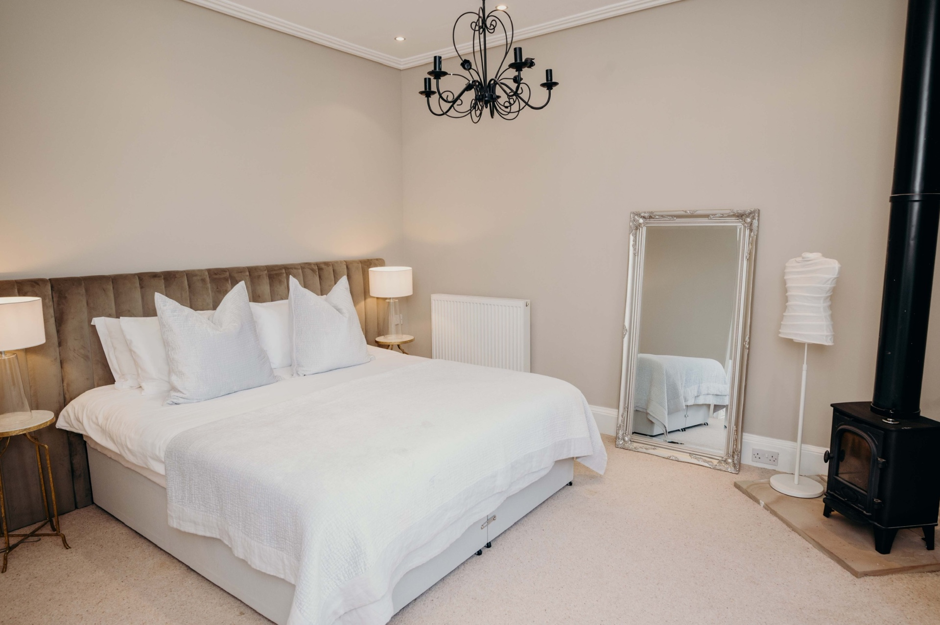 Bedroom with chandelier
